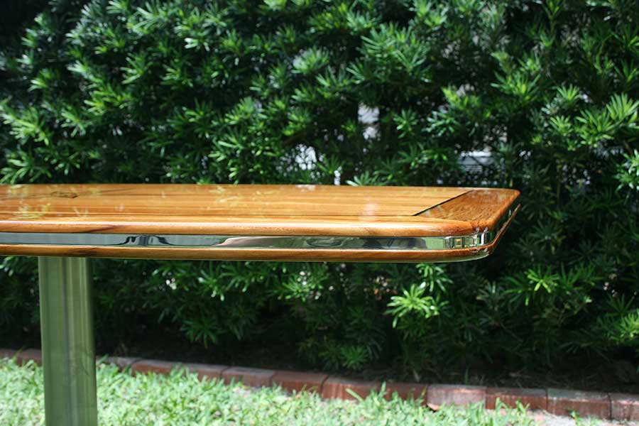 High Gloss Teak Table, Star Inlay, Barrel Shaped - Image 5