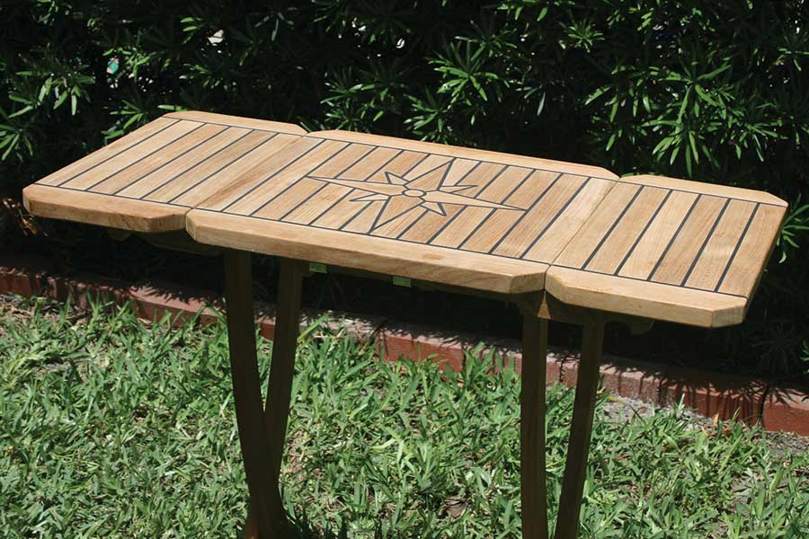 Teak Table, Short Folding Wings, Star Inlay - Image 3