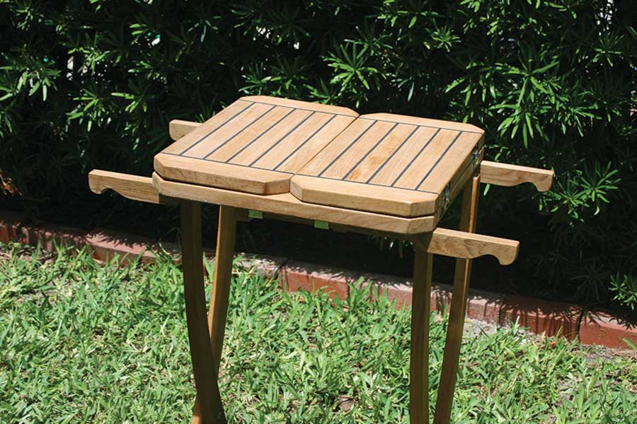 Teak Table, Short Folding Wings, Star Inlay - Image 4