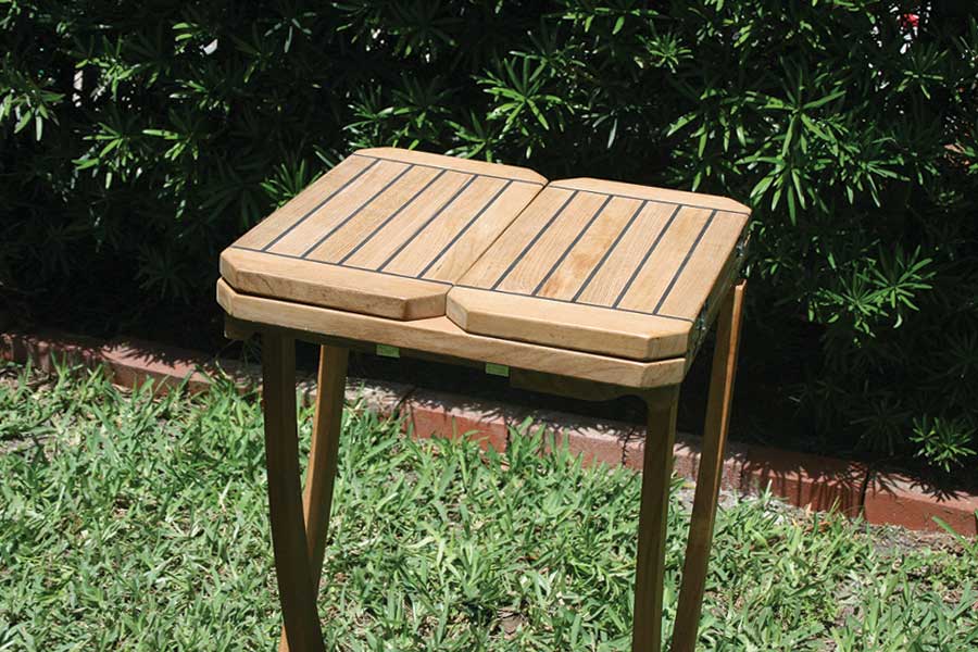 Teak Table, Short Folding Wings, Star Inlay - Image 5